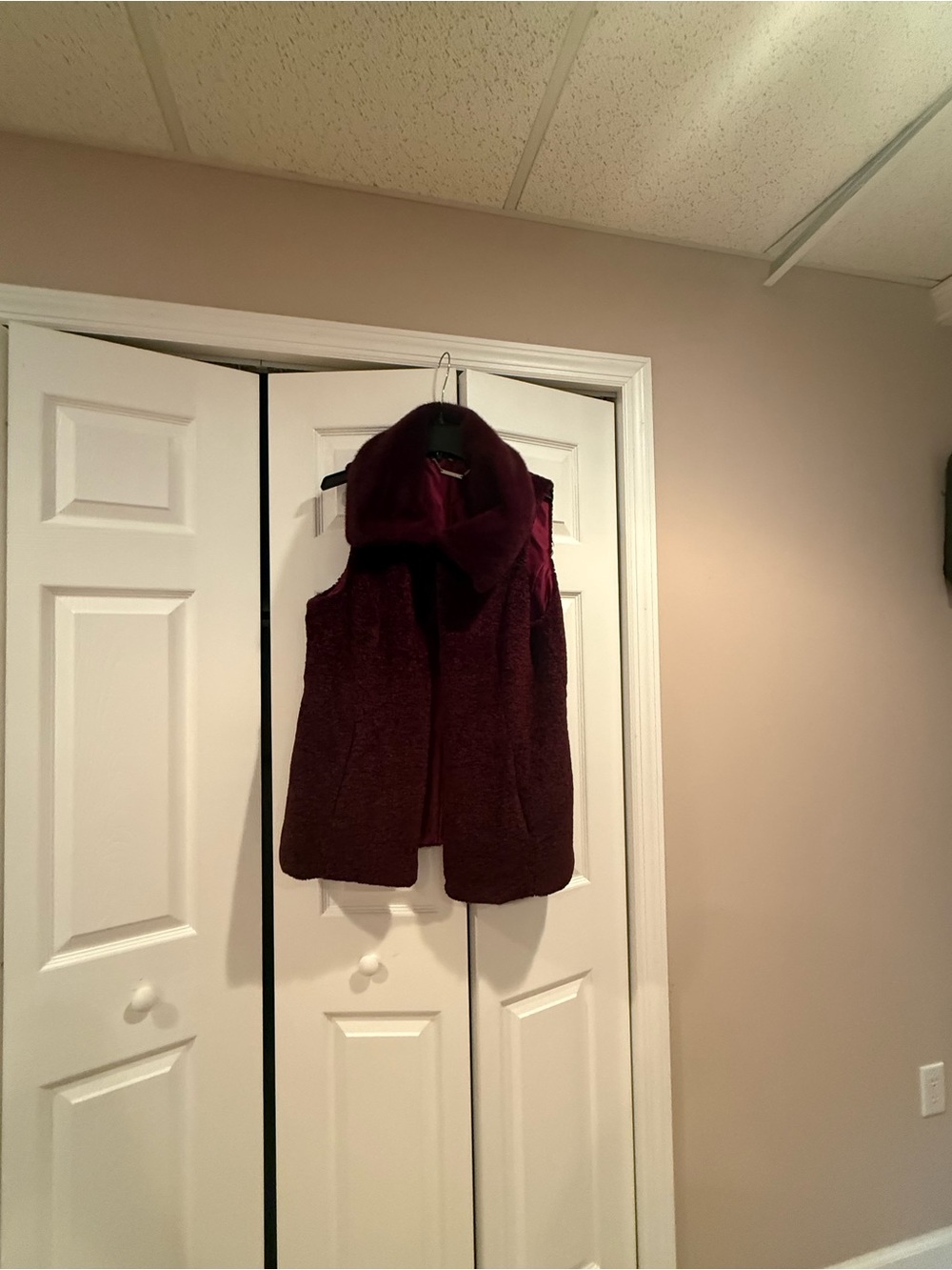 Sleeveless Faux Fur-Collar Vest in Deep Burgundy